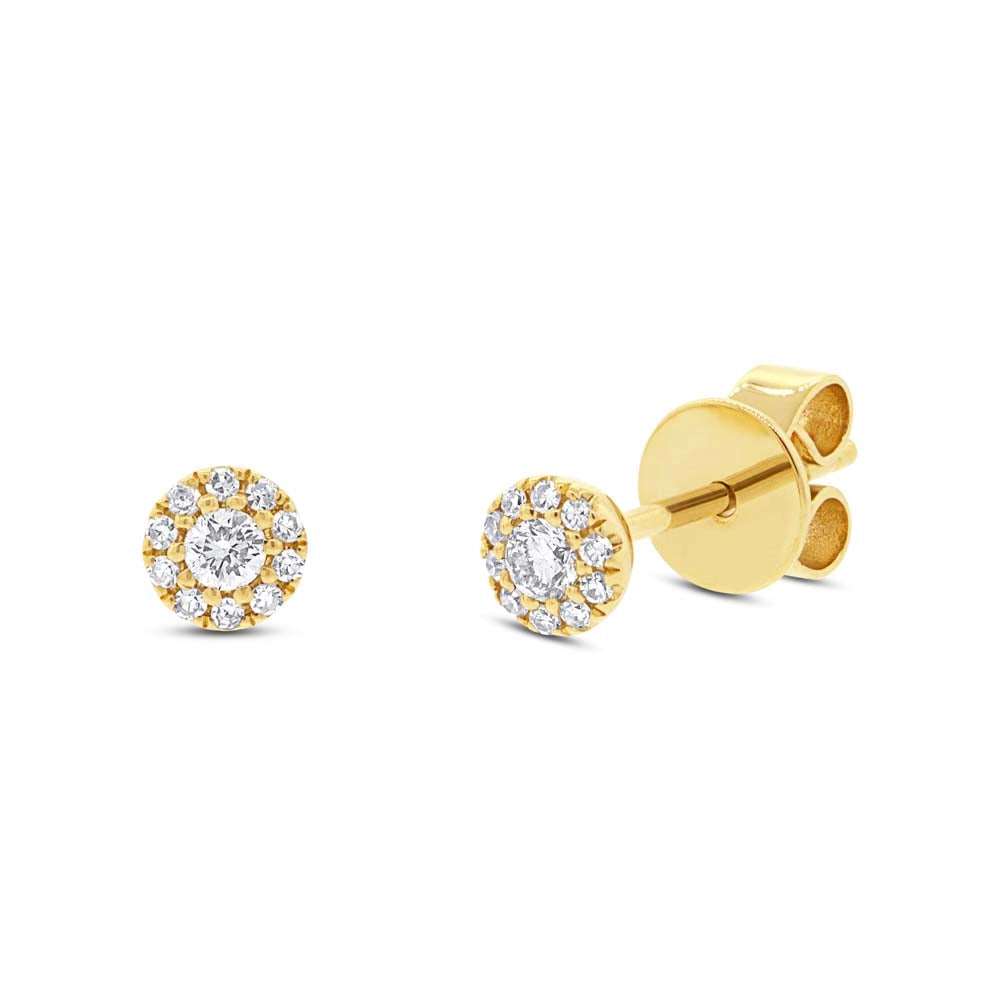 14K Yellow Gold Round Diamond Stud Earrings