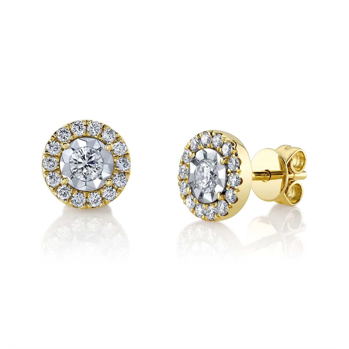 14K Yellow Gold Round Diamond Stud Earrings