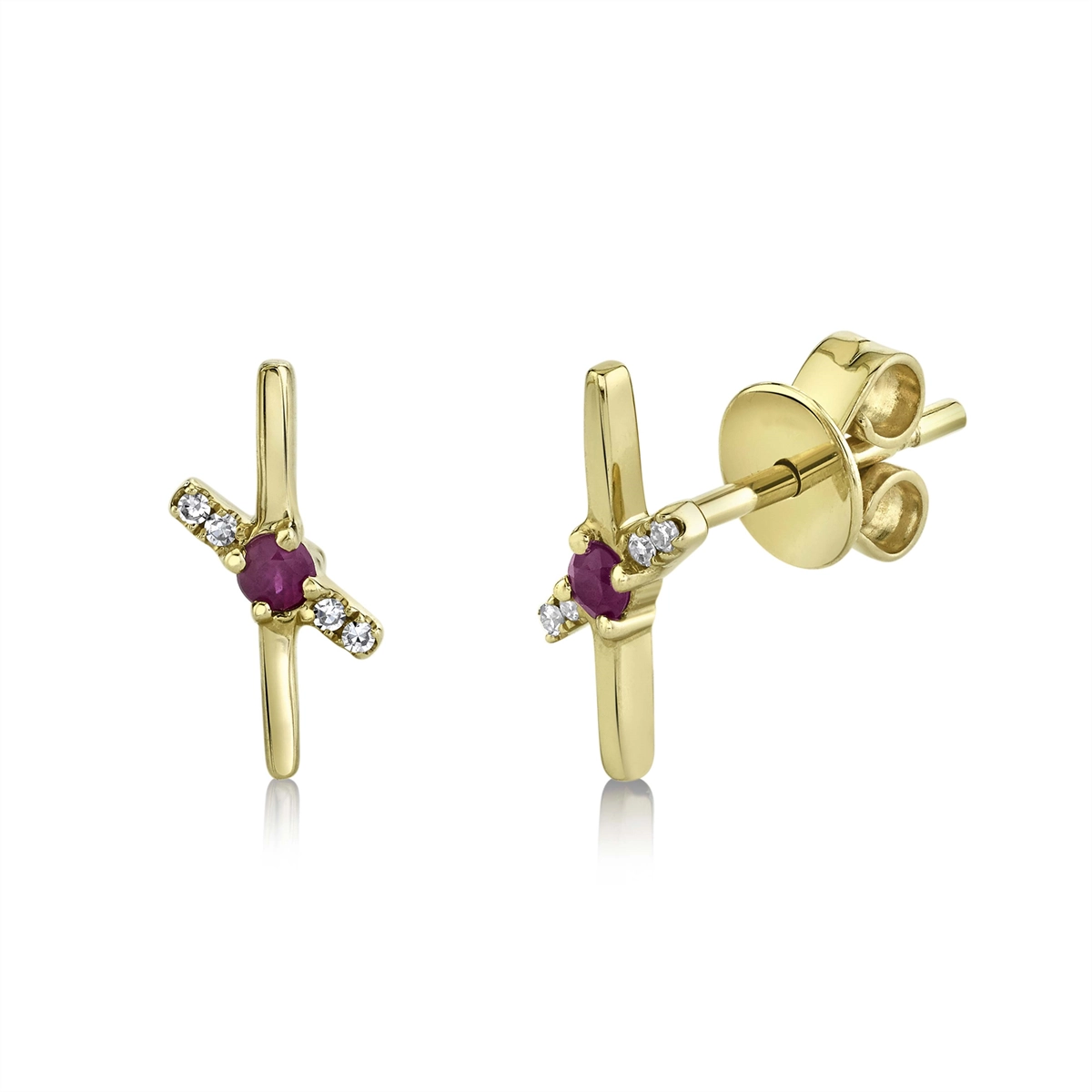 14K Yellow Gold Ruby and Diamond Stud Earrings