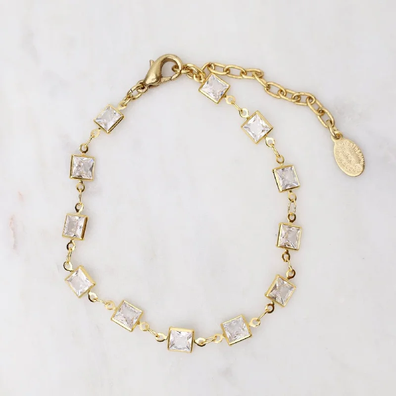 Gold Square Crystal Chain Bracelet