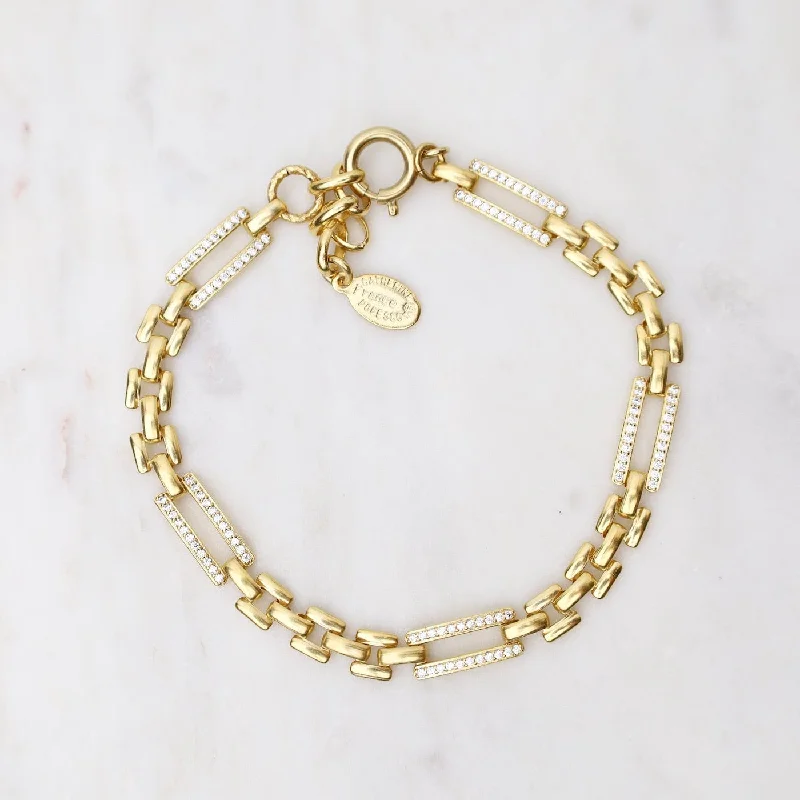 Gold Flat Link Chain Bracelet with Open Rectangles