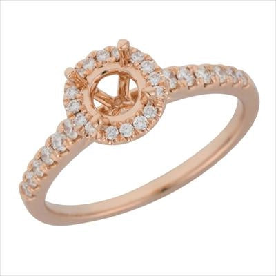 18K Rose Gold Semi Mount, Round Halo