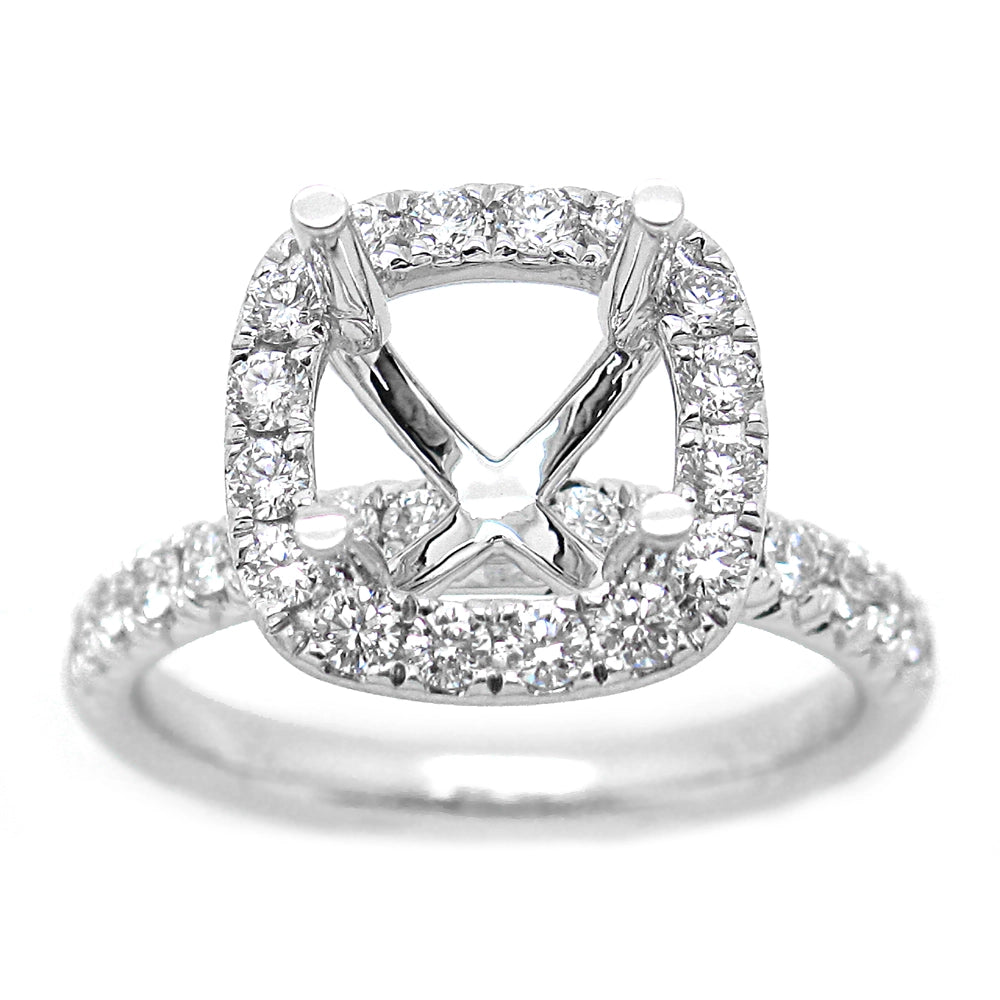 18K White Gold Semi Mount, Cushion Halo