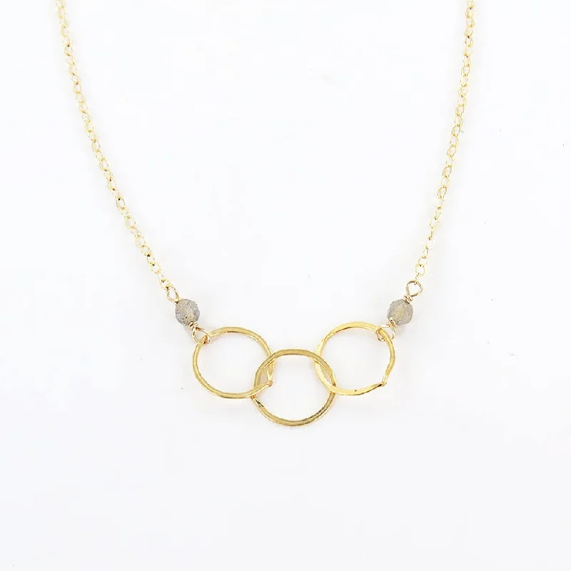 LABRADORITE AND THREE LOOPED GOLD NECKLACE