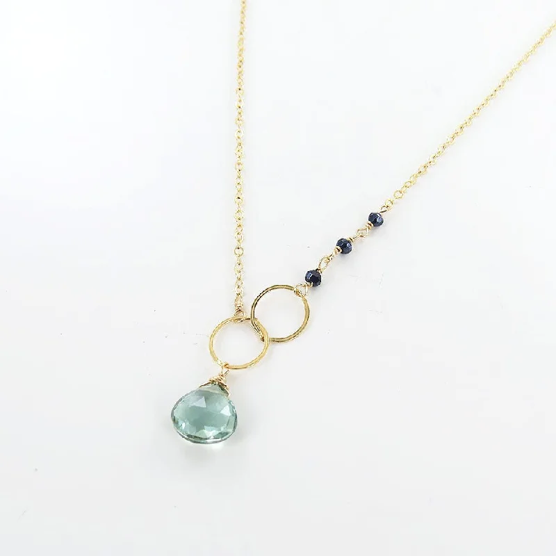 GREEN AMETHYST LOOPED GOLD NECKLACE