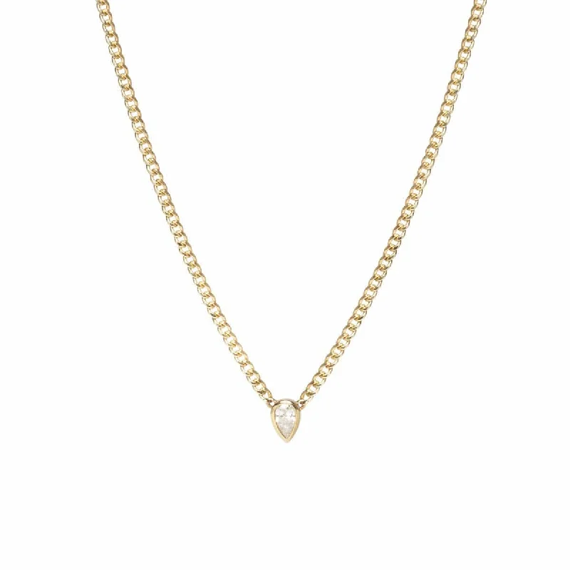 14k Gold & Bezel Set Pear White Diamond Necklace