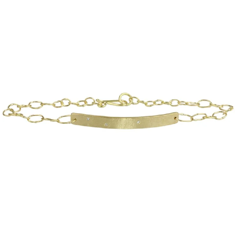 18k Gold 4mm ID Bracelet with 3 Scattered Diamonds