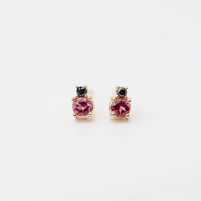 Black Diamond Pink Tourmaline Linga Studs