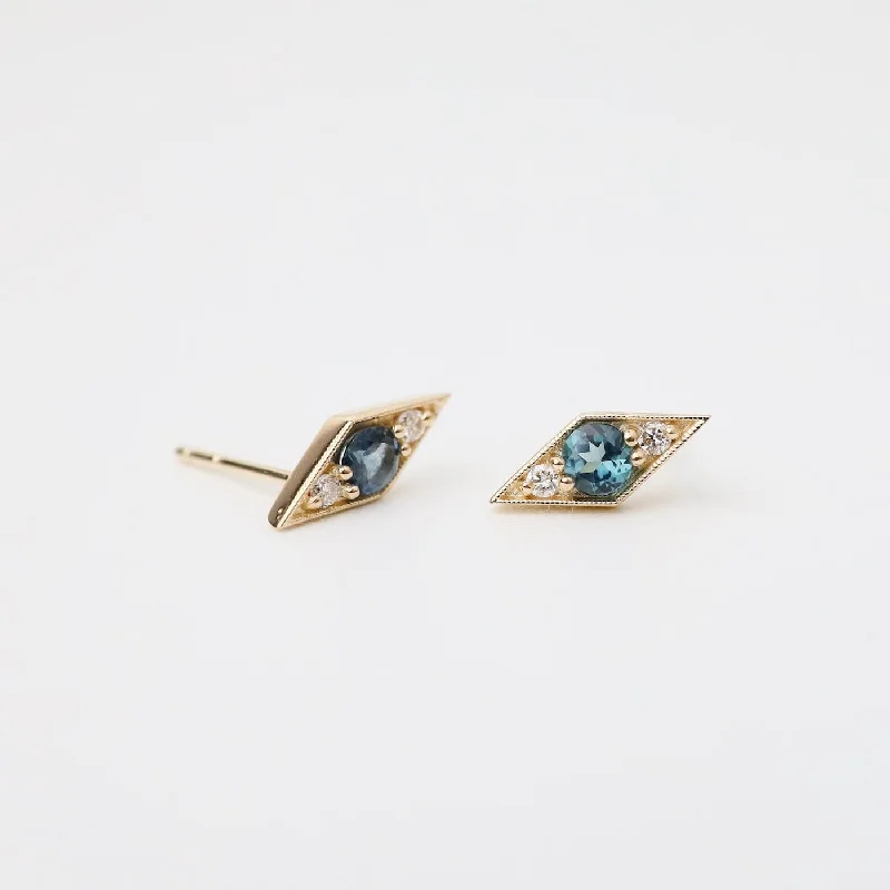 White Diamond Blue Tourmaline Shillay Studs