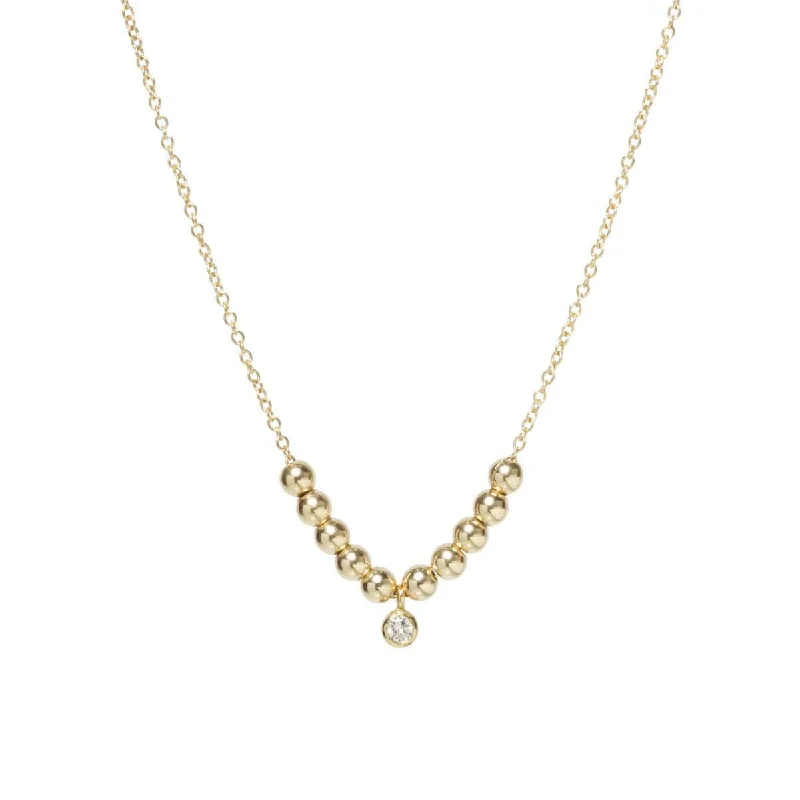 14k Gold Bead Necklace With Diamond Center