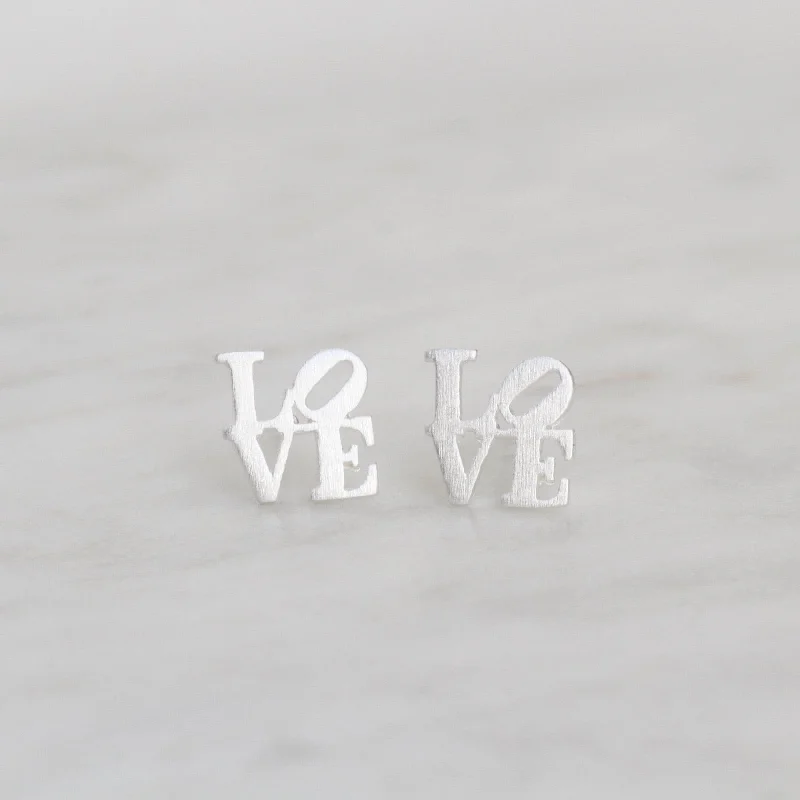 Matte Silver LOVE Stud Earrings