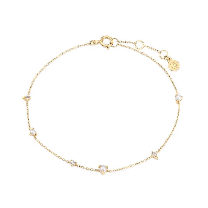 Andriana 14k Gold Pearl & White Sapphire Station Bracelet