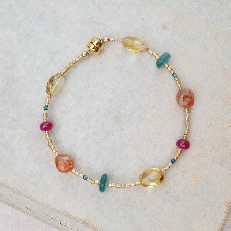 Gold Glass Sunstone, Grandiederite Ruby Bracelet