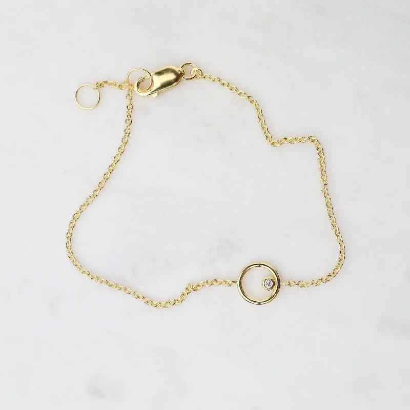 Tiny Circle Bracelet with Bezel Set CZ - Gold Vermeil