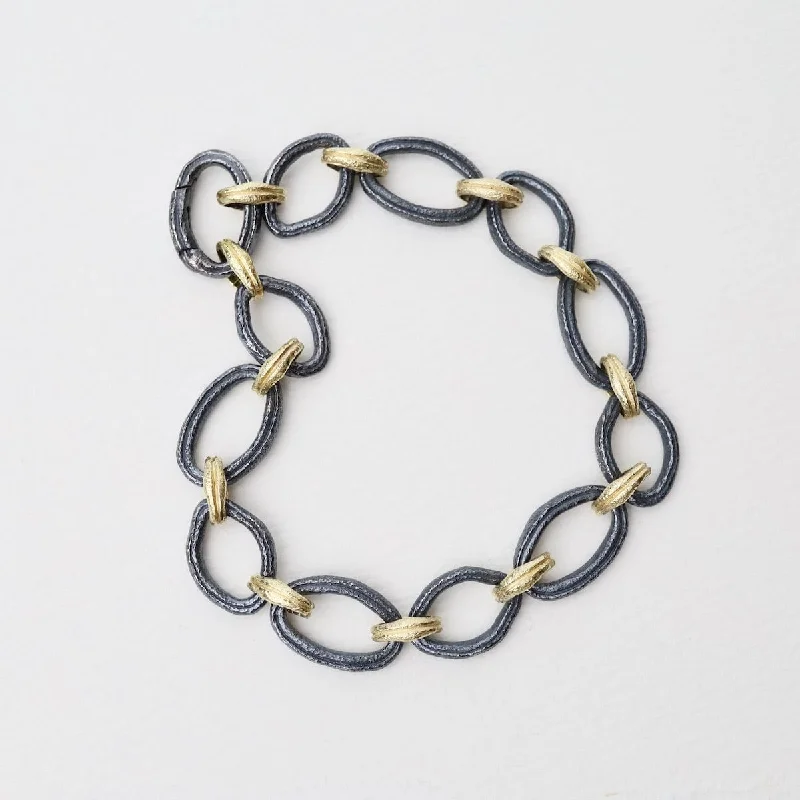 18k Yellow Gold & Oxidized Sterling Silver Bracelet