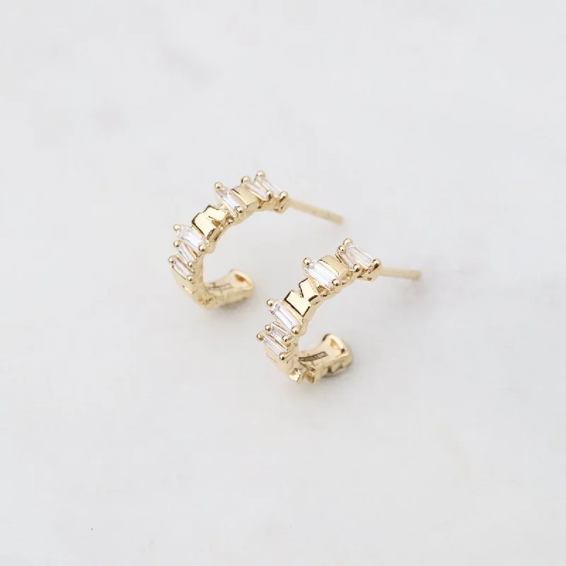 18k Yellow Gold 12mm Diamond Baguette Hoops