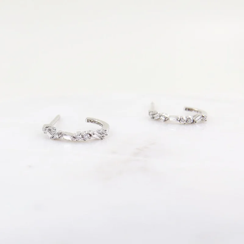 18k White Gold Diamond Mix Hoops