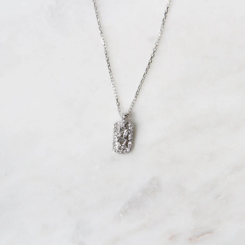 18k White Gold Diamond Mini Dog Tag Necklace