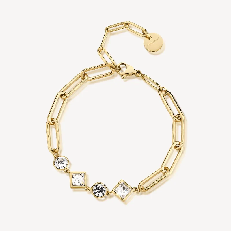 Stainless Steel Gold Tone Oval Link Chain with Crystals Bracelet