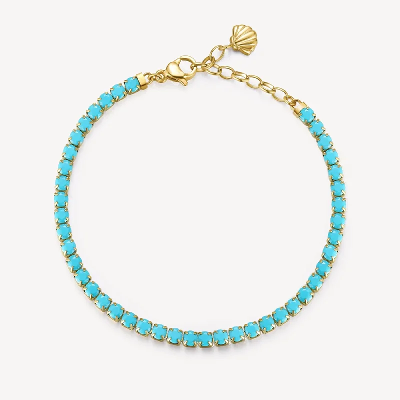 Stainless Steel Gold Tone Turquoise Crystal Line Bracelet