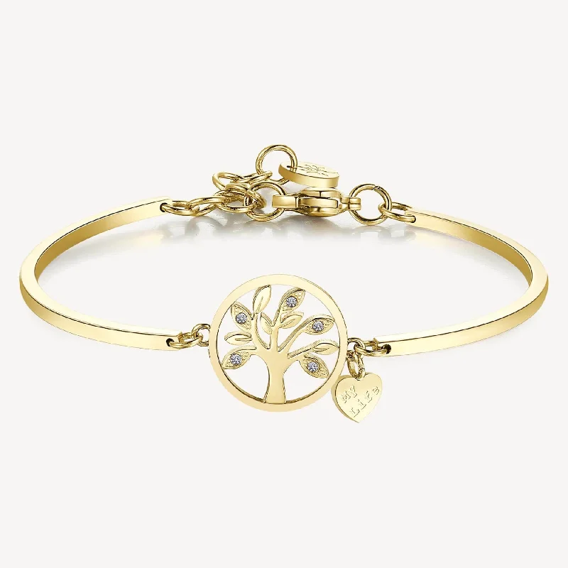 Stainless Steel Gold Tone Chakra Bracelet - Tree Of Life