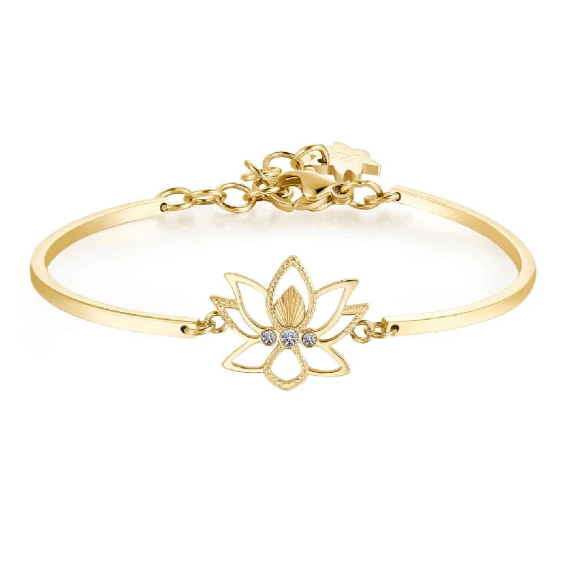 Stainless Steel Gold Tone Chakra Bracelet - Lotus Flower