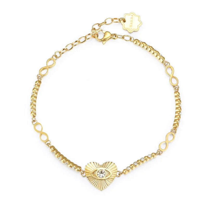 Stainless Steel Gold Tone Chakra Bracelet - Heart