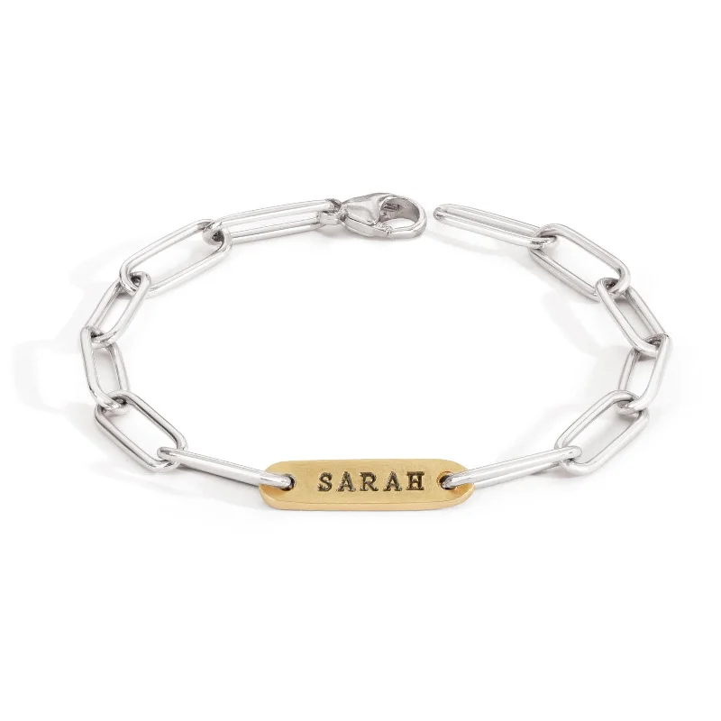 5.2mm Silver & Gold Name Flat Bar Bracelet