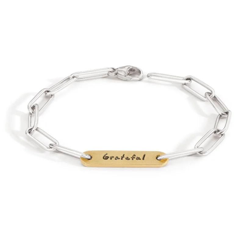 5.2mm Silver & Gold Grateful Flat Bar Bracelet