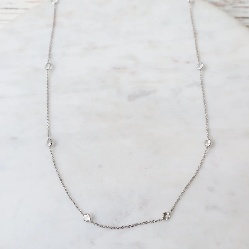 White Gold & White Topaz 8 Stone Station Necklace