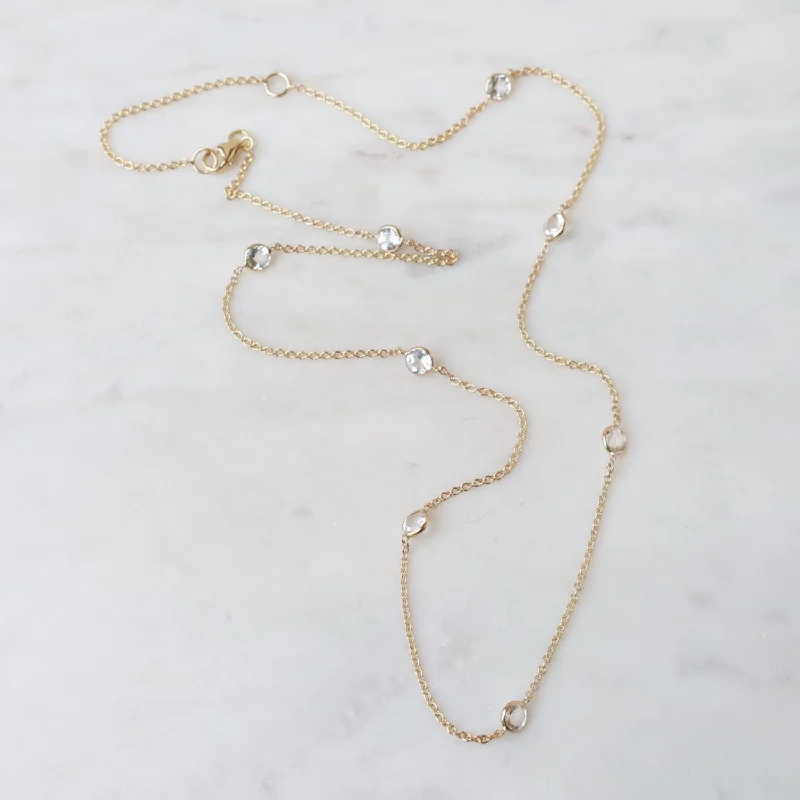 Yellow Gold & White Topaz 8 Stone Station Necklace