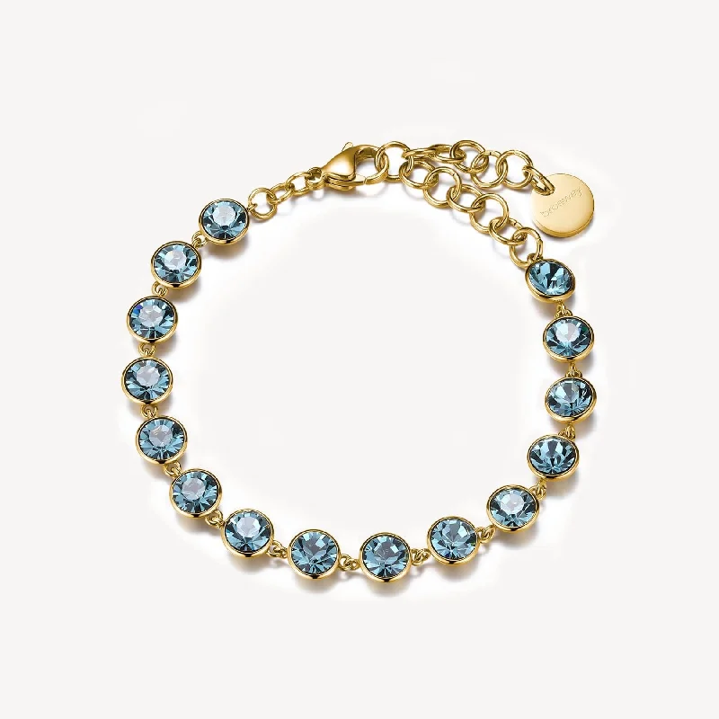 Stainless Steel Gold Tone Bracelet with Smoked Sapphire Crystals