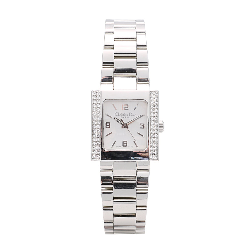 Christian Dior Watch Stainless Steel Silver Dial Diamonds 25mm Quartz (Preowned)