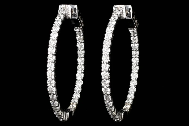 Modern 14K White Gold 2.11 Carat Inside/ Outside Diamond Hoops