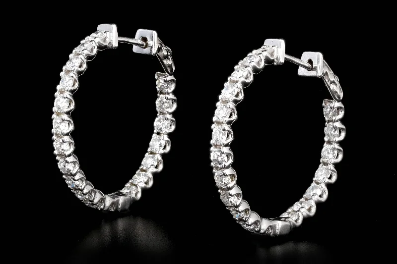 New 14K White Gold 3.59 Carat Diamond Inside Outside Hoops