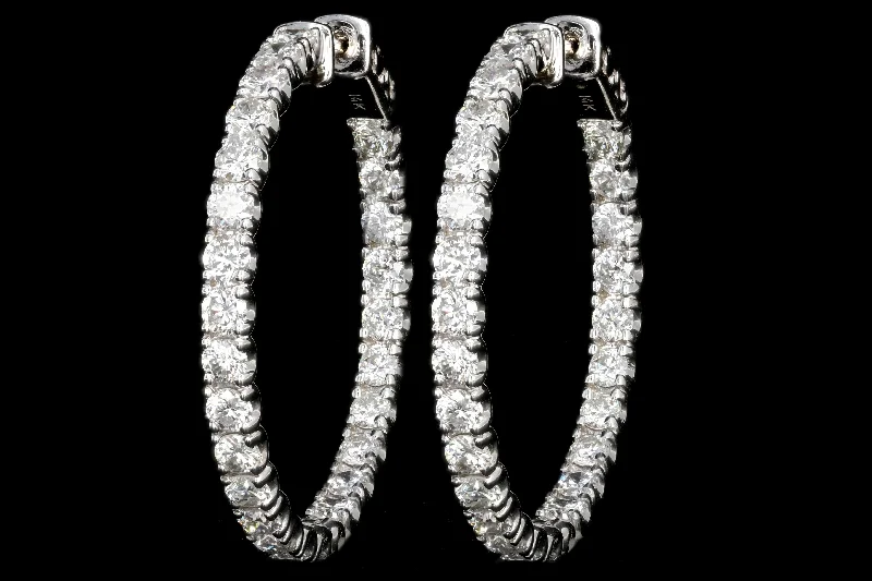 Modern 14K White Gold 5.2CTW Diamond Inside-Out Hoop Earrings