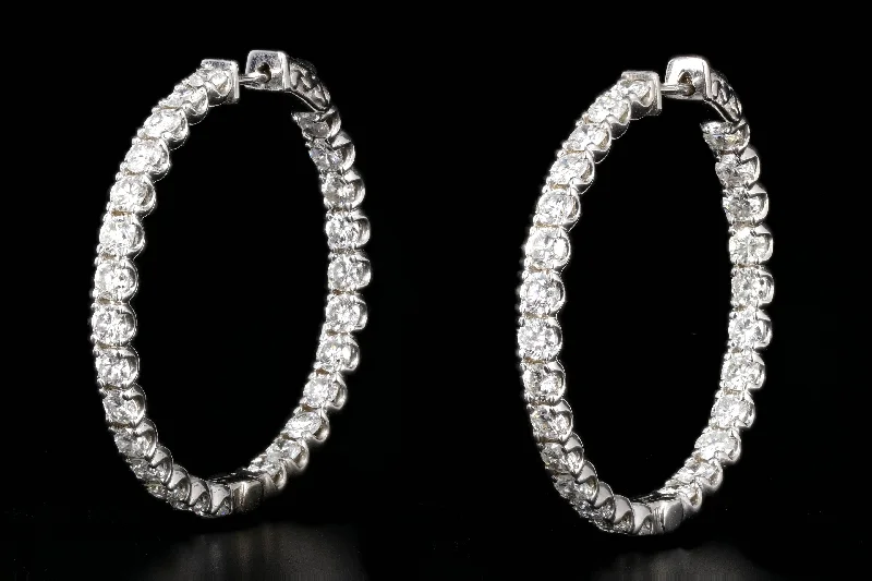 New 14K White Gold 6.96 Carat Diamond Inside Outside Hoops