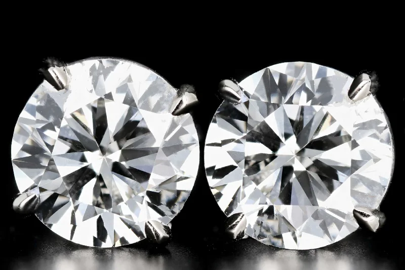 New 14K White Gold 4 CTW Round Brilliant Cut Diamond Stud Earrings