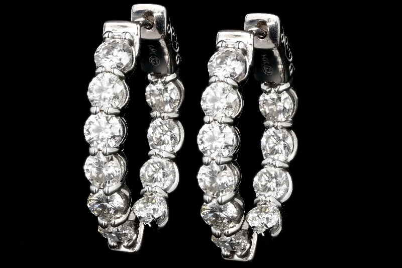 New 14K White Gold 5 CTW Round Diamond In and Out Hoop Earrings