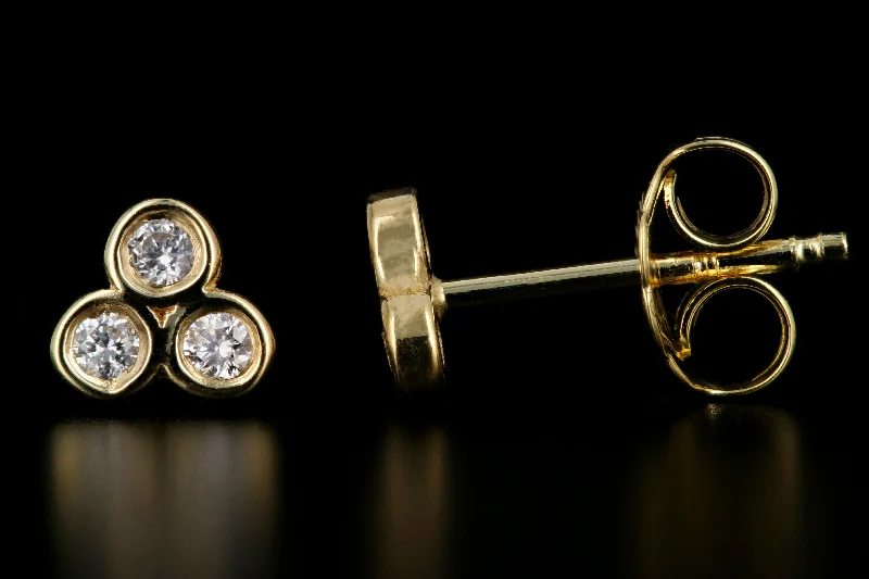 New 14K Yellow Gold Diamond Trinity Stud Earrings