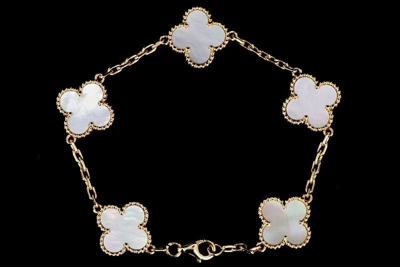 Van Cleef & Arpels Mother of Pearl Alhambra 18K Yellow Gold 5 Motifs Bracelet