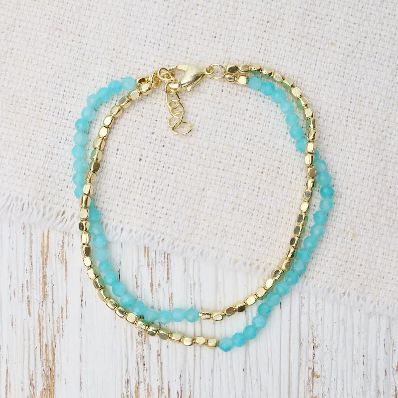 Double Strand Amazonite and Gold Beaded Bracelet