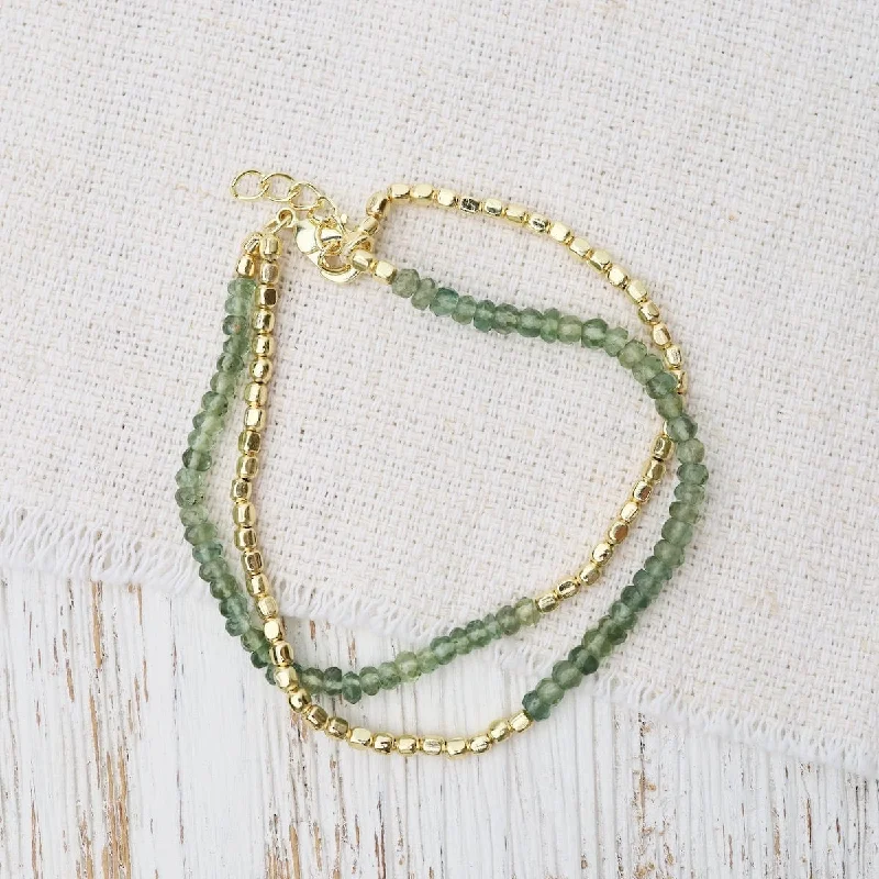 Double Strand Green Apatite and Gold Beaded Bracelet