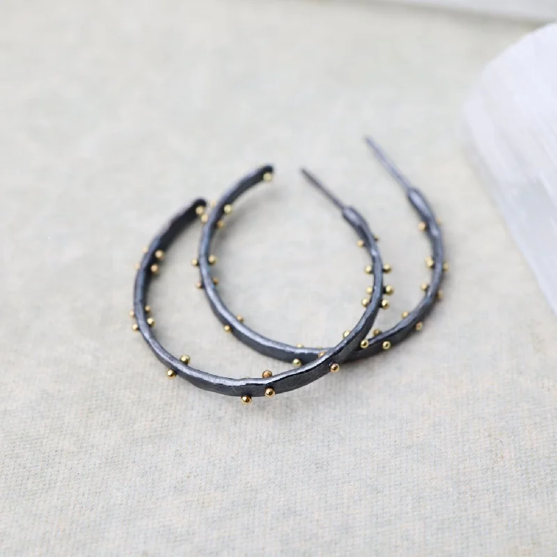 Medium Scattered Dot Hoops - Oxidized Silver with 18k Gold Dots