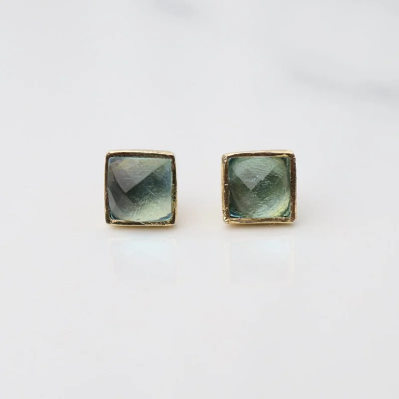 Madeline Stud Earrings - Vermeil Square - Apatite