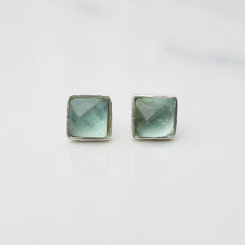 Madeline Stud Earrings - Silver Square - Apatite