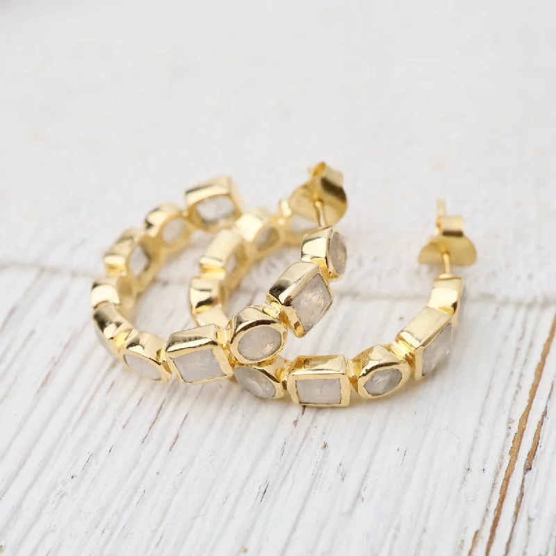 24k Gold Vermeil Half Hoops with Moonstone Geo Shapes