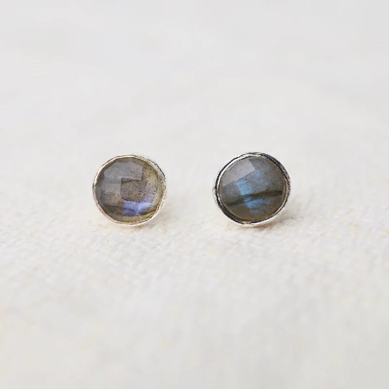 Sterling Silver Medium Round Stone Stud - Labradorite