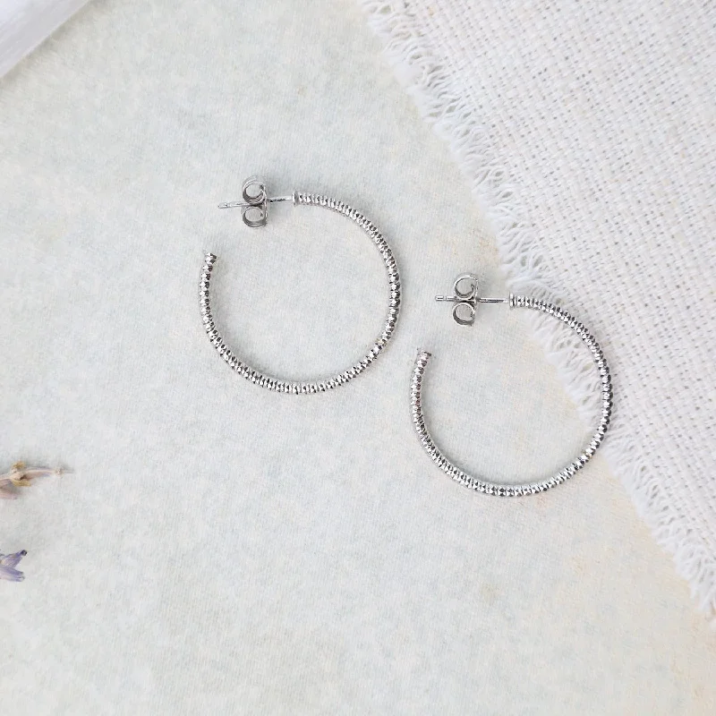 Sterling Silver 1" Sparkle Hoop Earrings