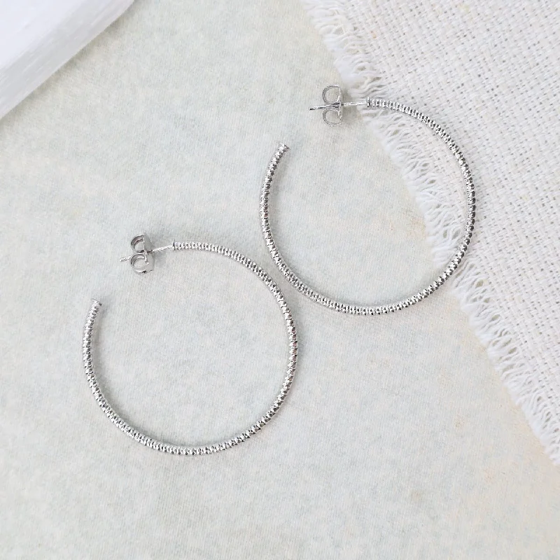 Sterling Silver 1 3/4" Sparkle Hoop Earrings